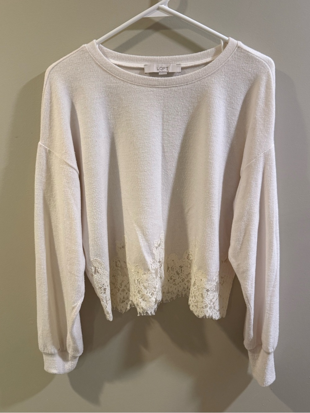 LOFT Lightweight Crewneck Sweater in Ivory